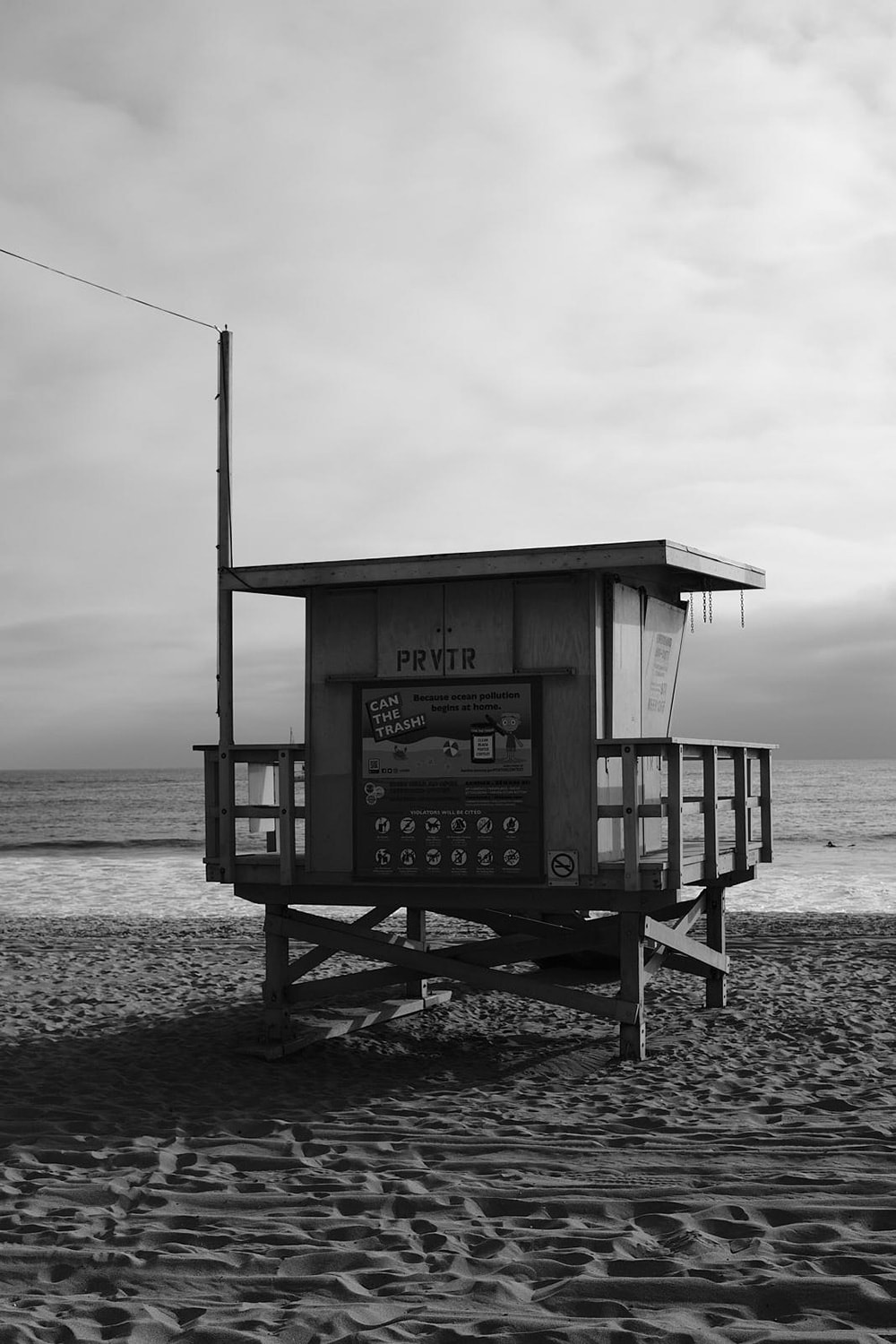 Black and white portrait photo of a life guard station in Venice Beach, Ca.