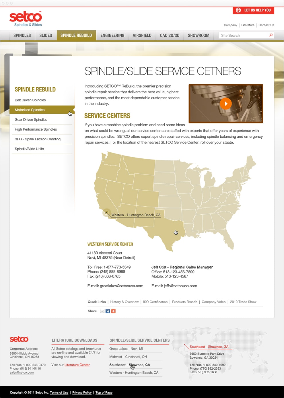 Screen capture of the service center page.