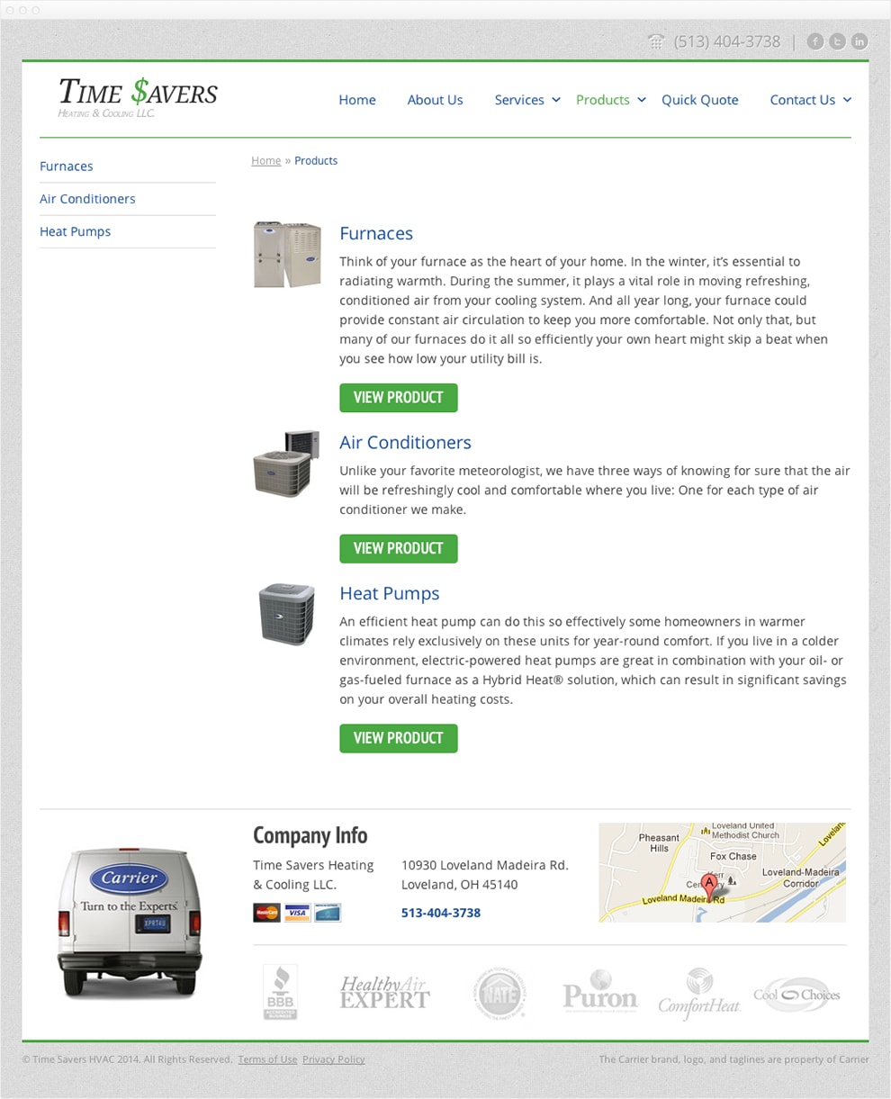 Screen capture of the Time $avers products page.